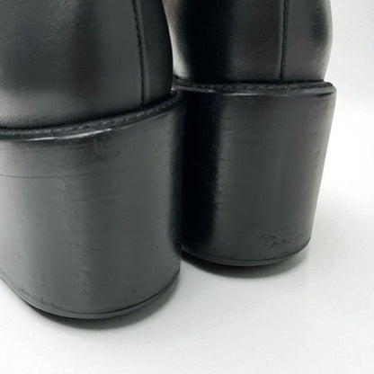 Chanel Boots Long Boots Shoes Calfskin Black Here Mark Middle Boots