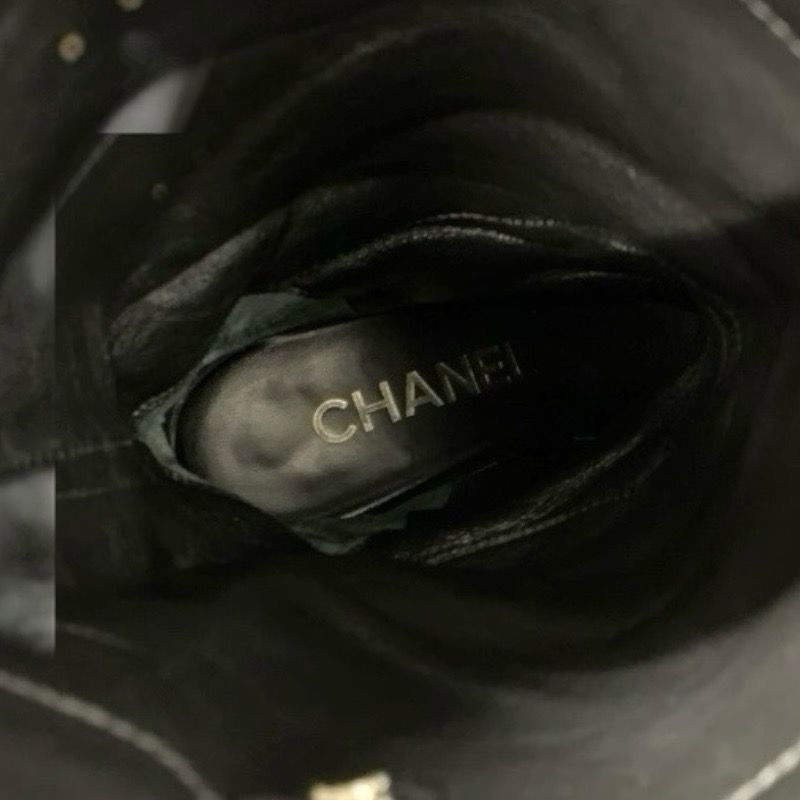 Chanel Boots Long Boots Shoes Calfskin Black Here Mark Middle Boots