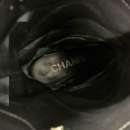 Chanel Boots Long Boots Shoes Calfskin Black Here Mark Middle Boots