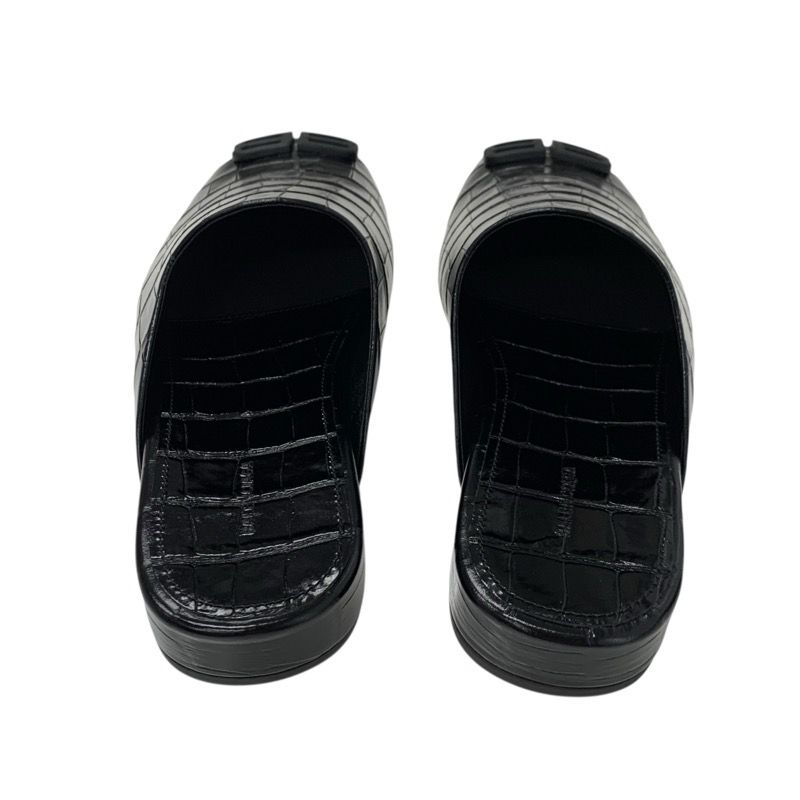 Balenciaga COSY BB Flat Shoes Leather Black Croco Shape Press BB Logo Mule