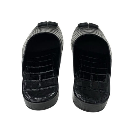 Balenciaga COSY BB Flat Shoes Leather Black Croco Shape Press BB Logo Mule