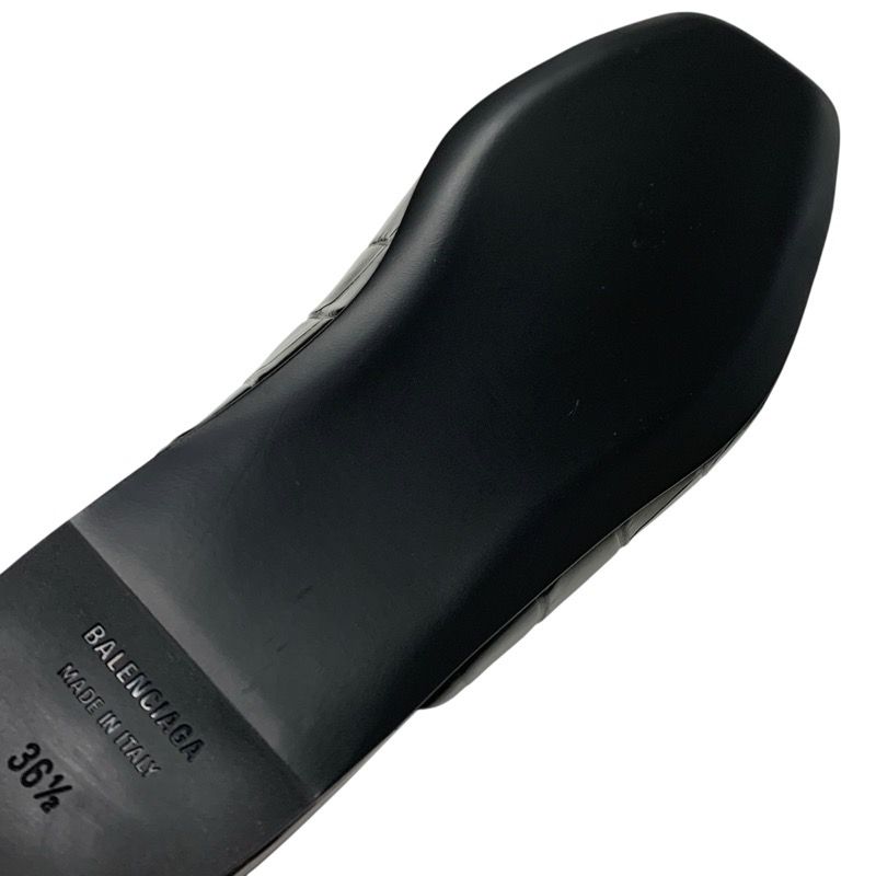 Balenciaga COSY BB Flat Shoes Leather Black Croco Shape Press BB Logo Mule