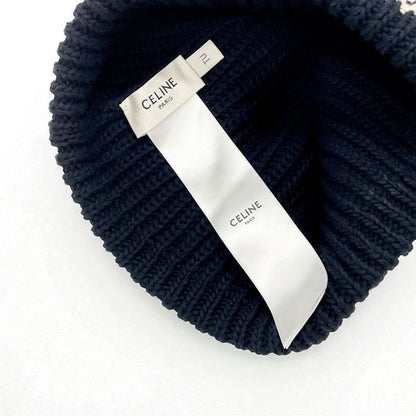 Celine Hat Cotton Navy Ivory C Logo Knit Cap