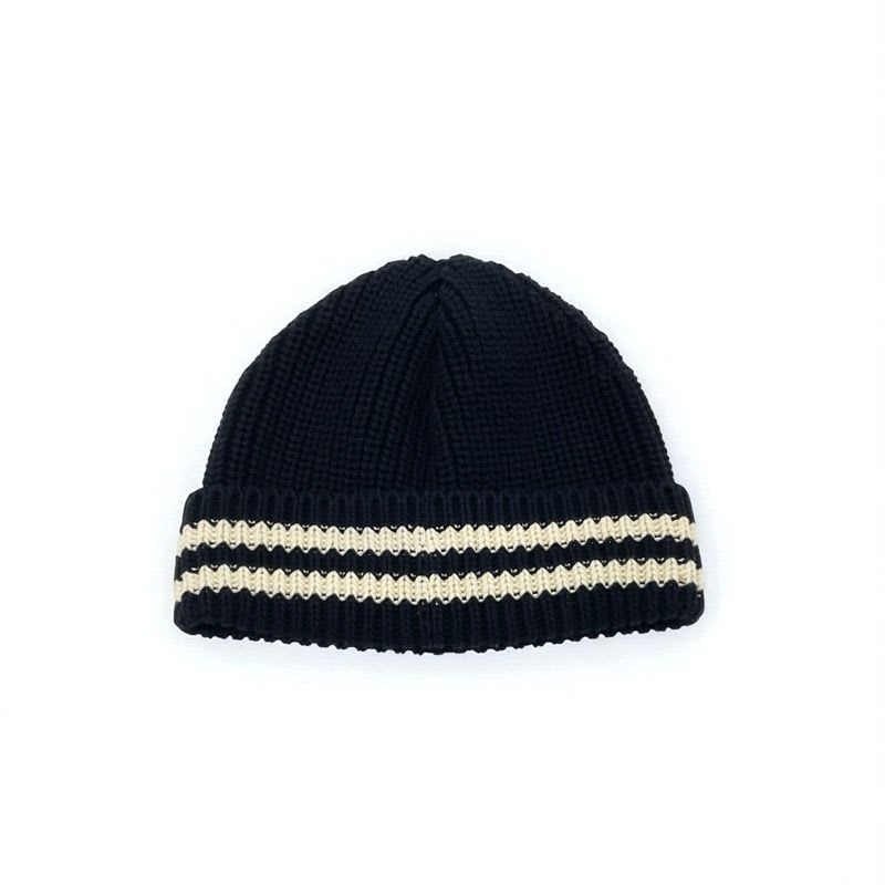 Celine Hat Cotton Navy Ivory C Logo Knit Cap