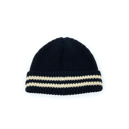 Celine Hat Cotton Navy Ivory C Logo Knit Cap