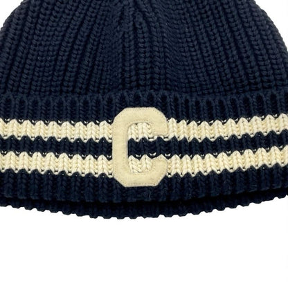 Celine Hat Cotton Navy Ivory C Logo Knit Cap