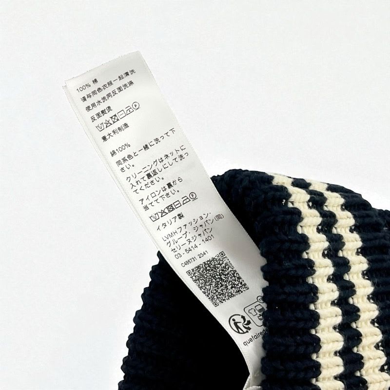 Celine Hat Cotton Navy Ivory C Logo Knit Cap