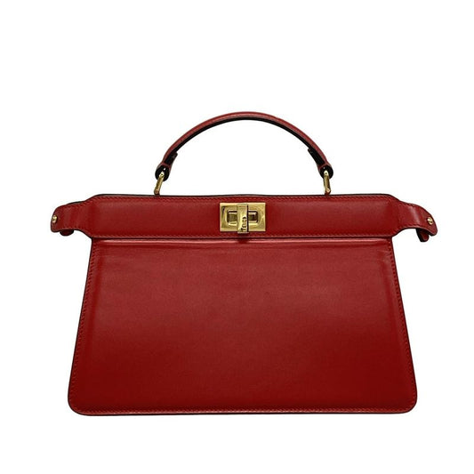 Fendi Handbag Peekaboo Icy U East West 8bn323 Red Leather
