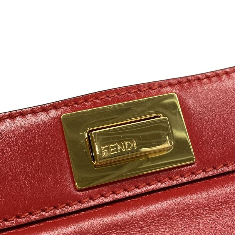 Fendi Handbag Peekaboo Icy U East West 8bn323 Red Leather