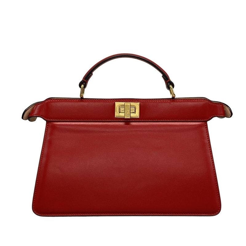 Fendi Handbag Peekaboo Icy U East West 8bn323 Red Leather