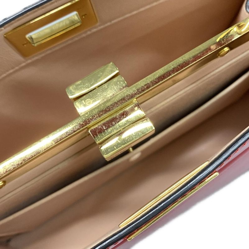 Fendi Handbag Peekaboo Icy U East West 8bn323 Red Leather