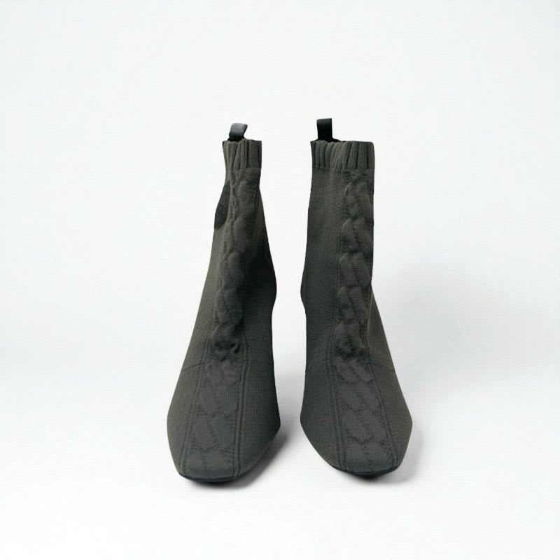 Hermes Volver Boots Short Shoes Fabric Khaki Knit Exlibris Sock