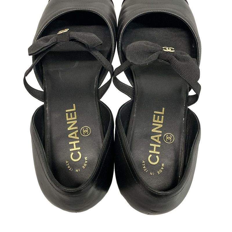 Chanel Shoes 37 C Women's Mary Jane G46753 Black Ribbon Outsole Reupholstered