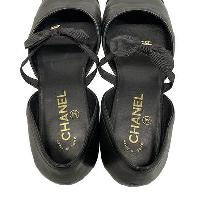 Chanel Shoes 37 C Women's Mary Jane G46753 Black Ribbon Outsole Reupholstered