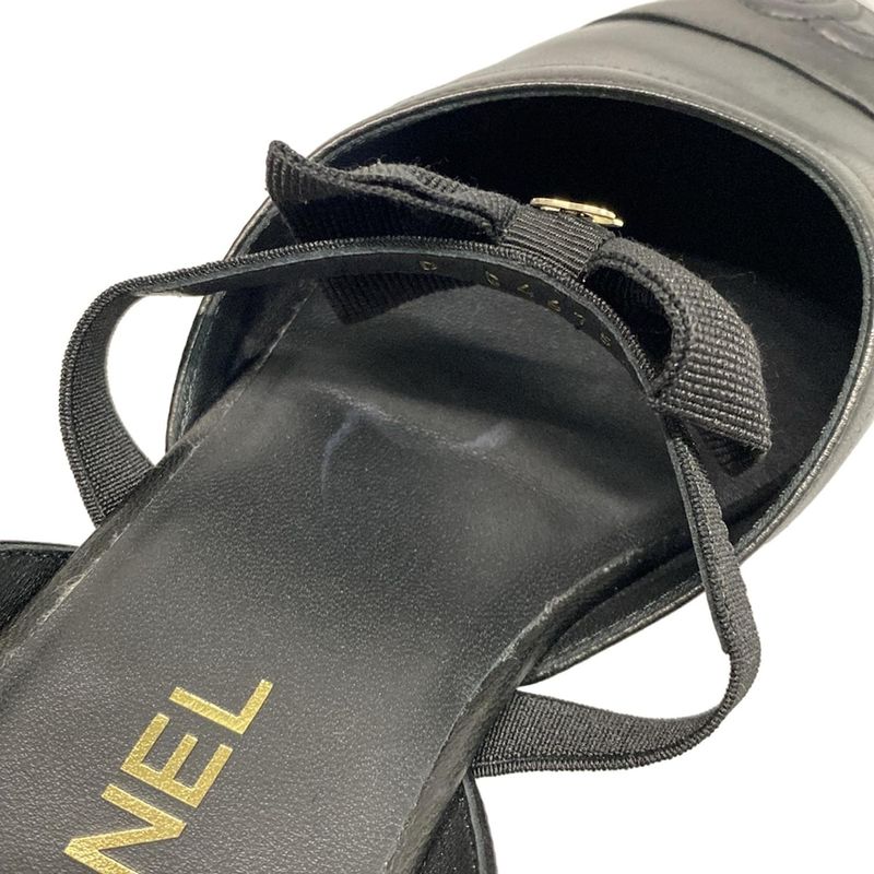 Chanel Shoes 37 C Women's Mary Jane G46753 Black Ribbon Outsole Reupholstered