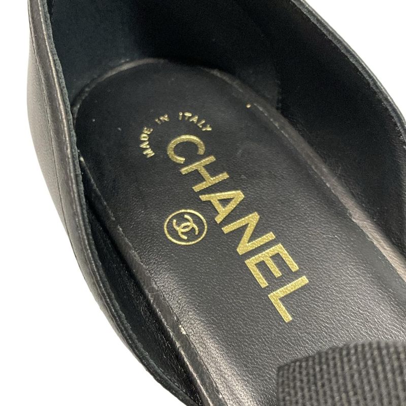 Chanel Shoes 37 C Women's Mary Jane G46753 Black Ribbon Outsole Reupholstered