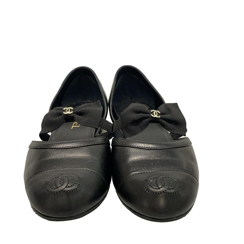 Chanel Shoes 37 C Women's Mary Jane G46753 Black Ribbon Outsole Reupholstered