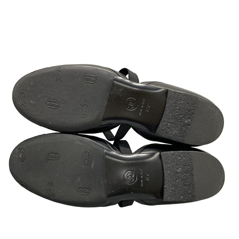 Chanel Shoes 37 C Women's Mary Jane G46753 Black Ribbon Outsole Reupholstered