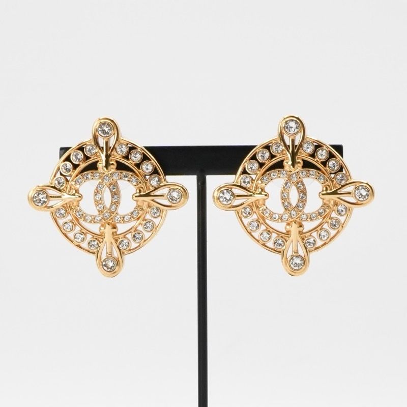 Chanel Earrings Earring Gold Coco Mark Rhinestone