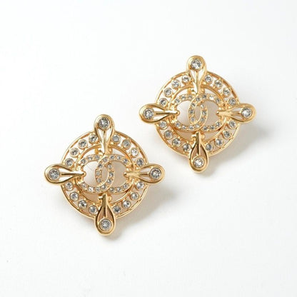 Chanel Earrings Earring Gold Coco Mark Rhinestone