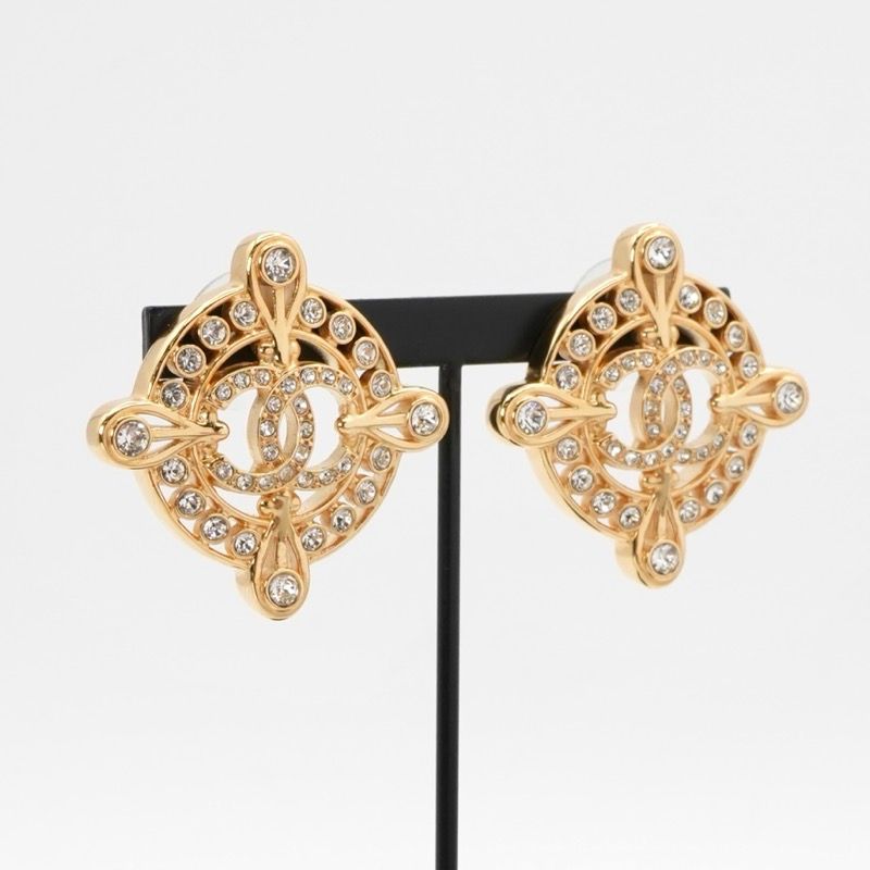 Chanel Earrings Earring Gold Coco Mark Rhinestone