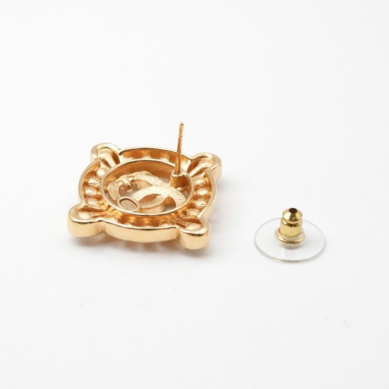 Chanel Earrings Earring Gold Coco Mark Rhinestone