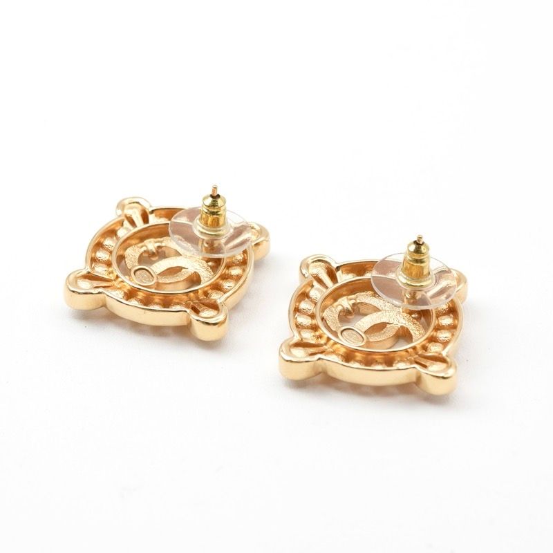 Chanel Earrings Earring Gold Coco Mark Rhinestone