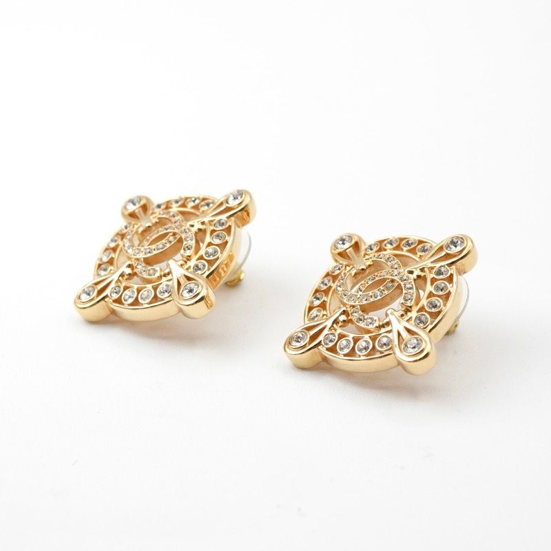 Chanel Earrings Earring Gold Coco Mark Rhinestone