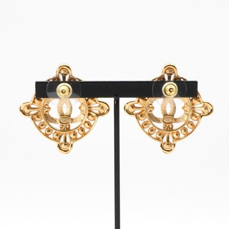 Chanel Earrings Earring Gold Coco Mark Rhinestone