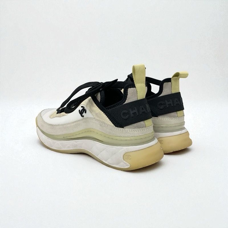 Chanel Sneakers Shoes Nylon Suede White Black Beige Matelasse Here Mark Logo