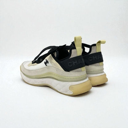 Chanel Sneakers Shoes Nylon Suede White Black Beige Matelasse Here Mark Logo