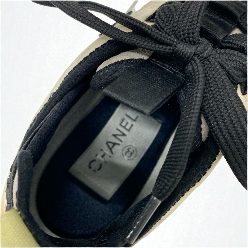 Chanel Sneakers Shoes Nylon Suede White Black Beige Matelasse Here Mark Logo