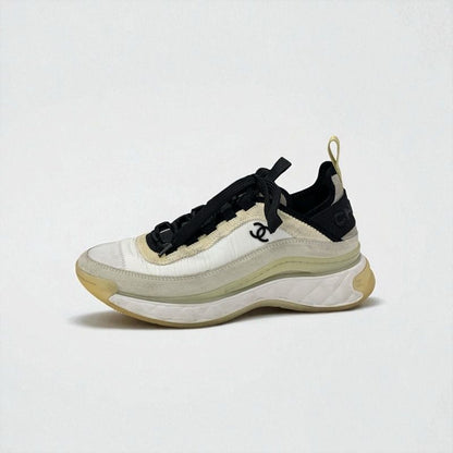 Chanel Sneakers Shoes Nylon Suede White Black Beige Matelasse Here Mark Logo