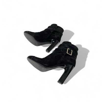 Chanel Boots Short Shoes Suede Patent Black Coco Mark Belt