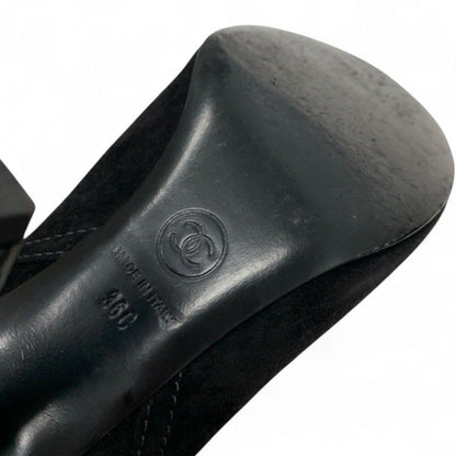 Chanel Boots Short Shoes Suede Patent Black Coco Mark Belt