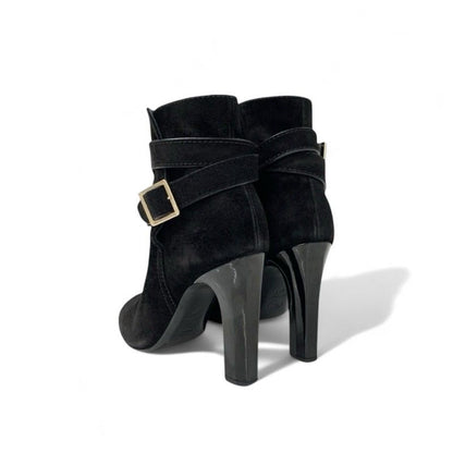 Chanel Boots Short Shoes Suede Patent Black Coco Mark Belt