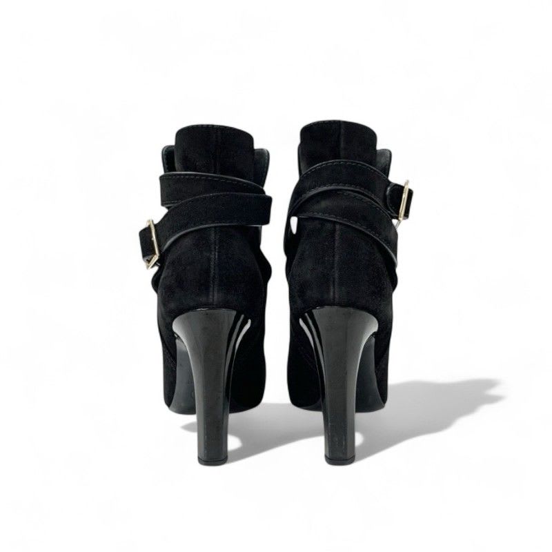 Chanel Boots Short Shoes Suede Patent Black Coco Mark Belt