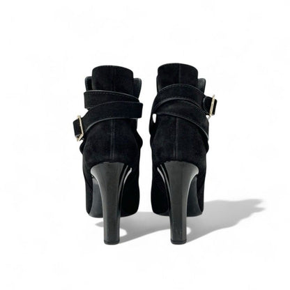 Chanel Boots Short Shoes Suede Patent Black Coco Mark Belt