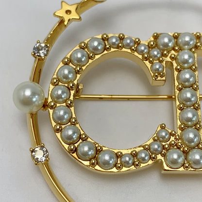 Christian Dior Brooch CD Logo Gold Plated