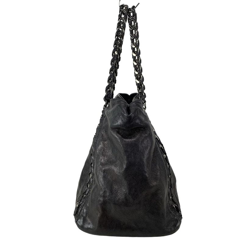 Chanel Luxury Line Tote Bag Black Chain Shoulder Silver Hardware