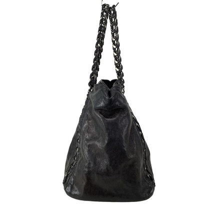 Chanel Luxury Line Tote Bag Black Chain Shoulder Silver Hardware