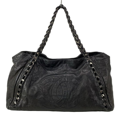 Chanel Luxury Line Tote Bag Black Chain Shoulder Silver Hardware