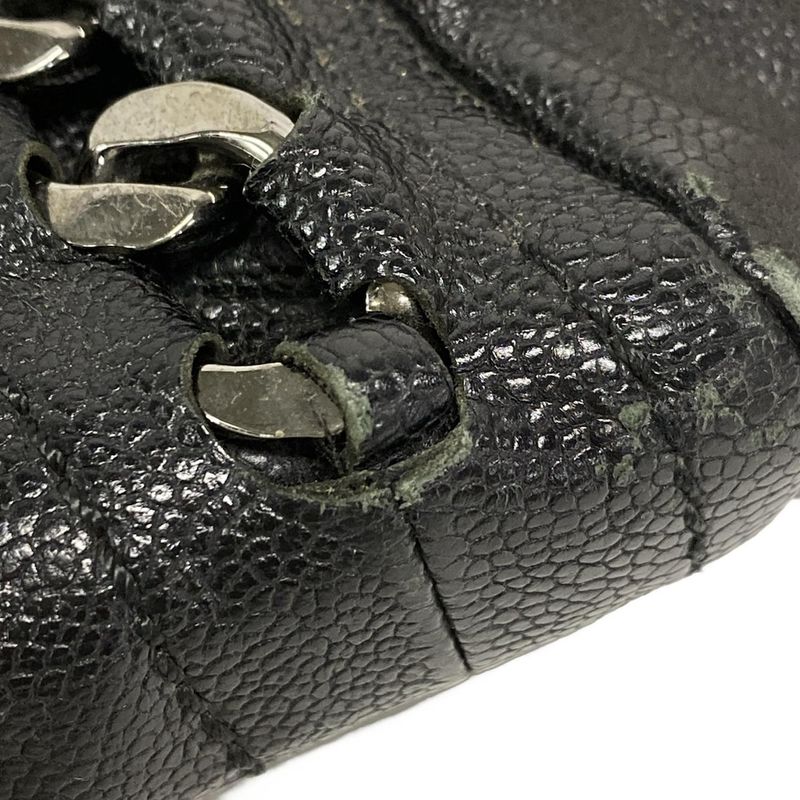 Chanel Luxury Line Tote Bag Black Chain Shoulder Silver Hardware