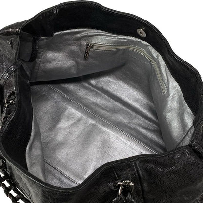 Chanel Luxury Line Tote Bag Black Chain Shoulder Silver Hardware