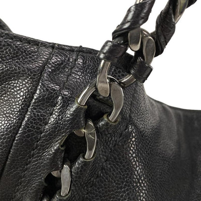 Chanel Luxury Line Tote Bag Black Chain Shoulder Silver Hardware