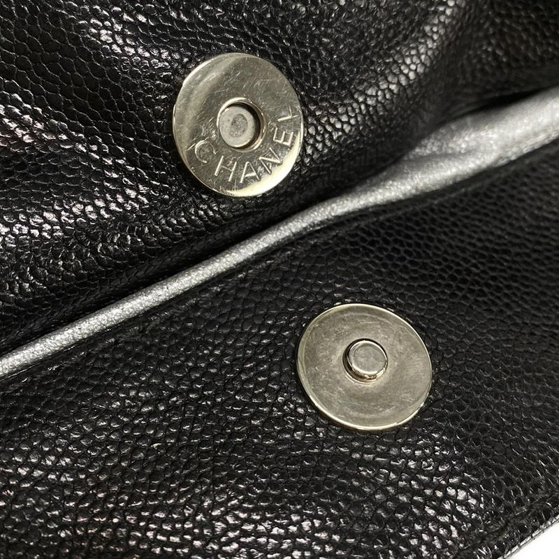 Chanel Luxury Line Tote Bag Black Chain Shoulder Silver Hardware