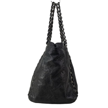 Chanel Luxury Line Tote Bag Black Chain Shoulder Silver Hardware