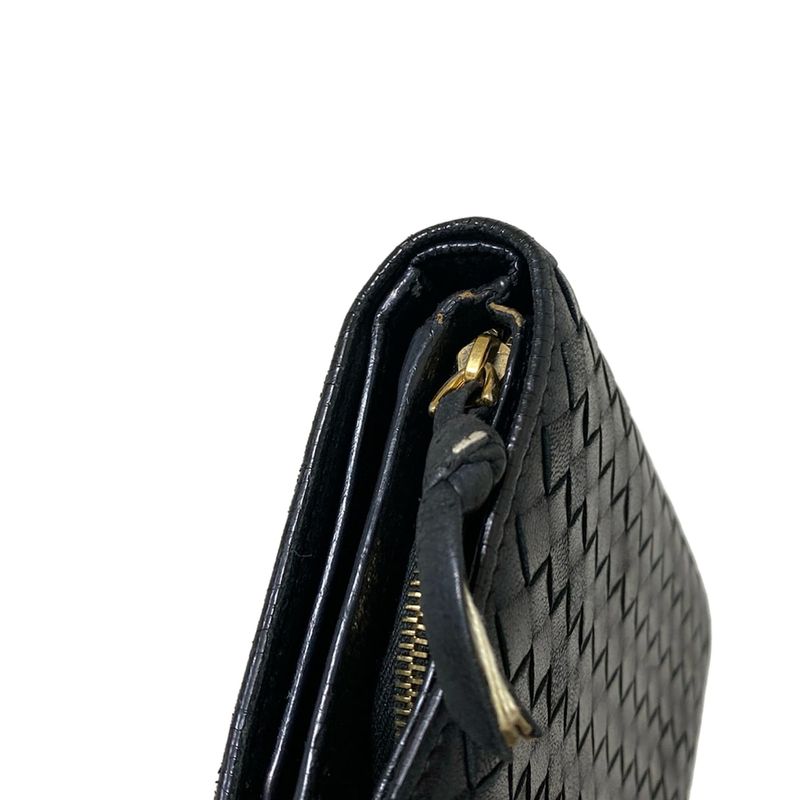 Bottega Veneta Long Wallet Intrecciato 114074 Black Leather