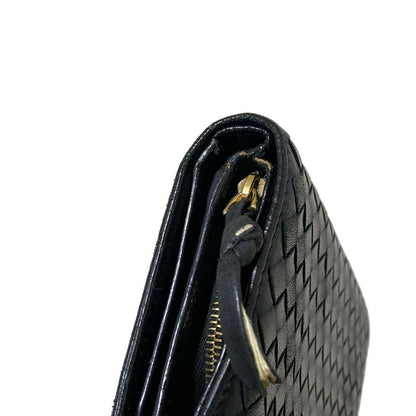 Bottega Veneta Long Wallet Intrecciato 114074 Black Leather