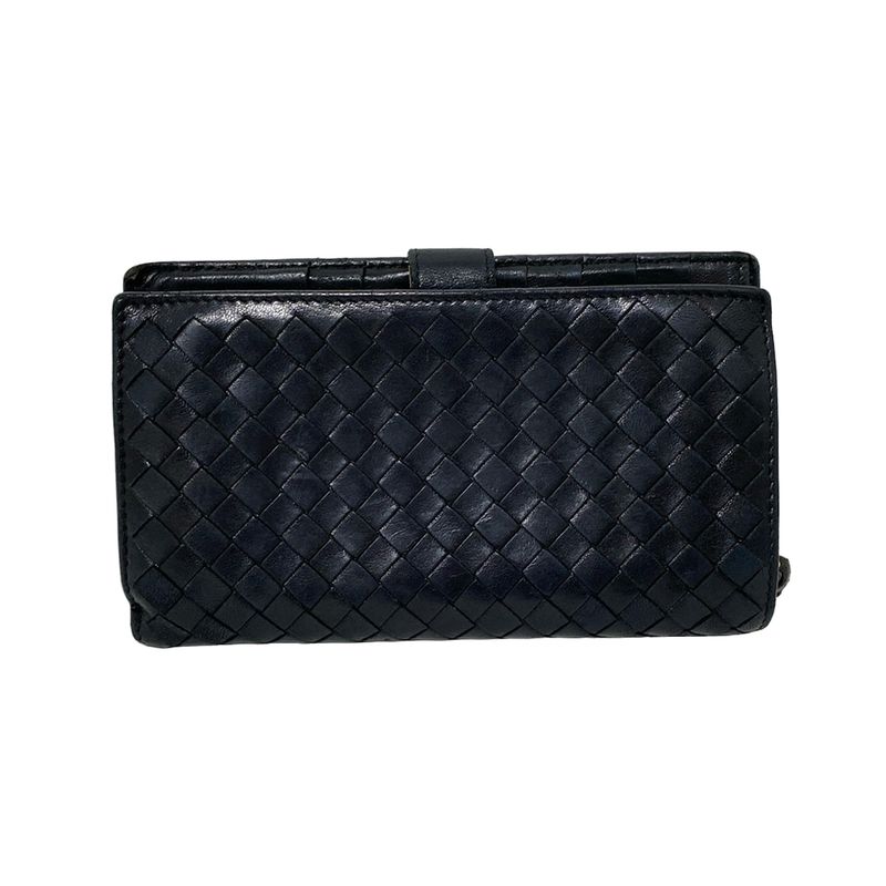 Bottega Veneta Long Wallet Intrecciato 114074 Black Leather